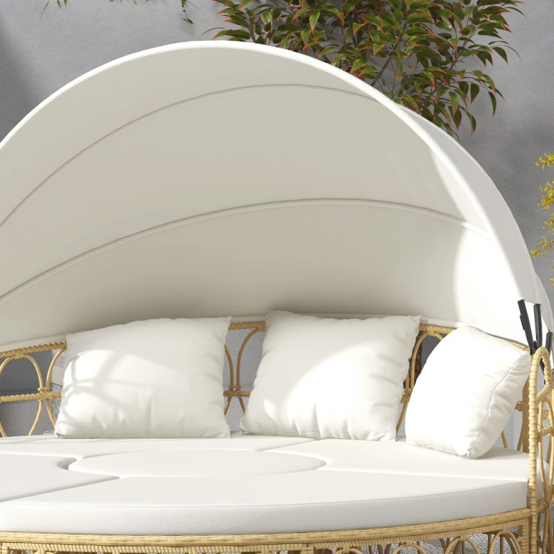 Outsunny Patio Furniture Set, Round Outdoor Daybed with Retractable Canopy