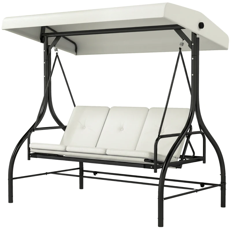 Outsunny Convertible Patio Swing Bed with Canopy and Cushions, 3 Seater Porch Swing for Outdoor, Backyard, Garden, Cream White