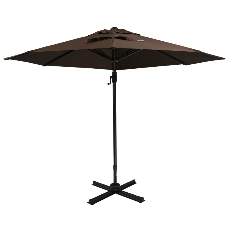 Outsunny 10' Hanging Tilt Offset Cantilever Patio Umbrella with 6-Level Adjustable Angle, Base Stand, UV Fighting Canopy, & 360° Rotation, Coffee