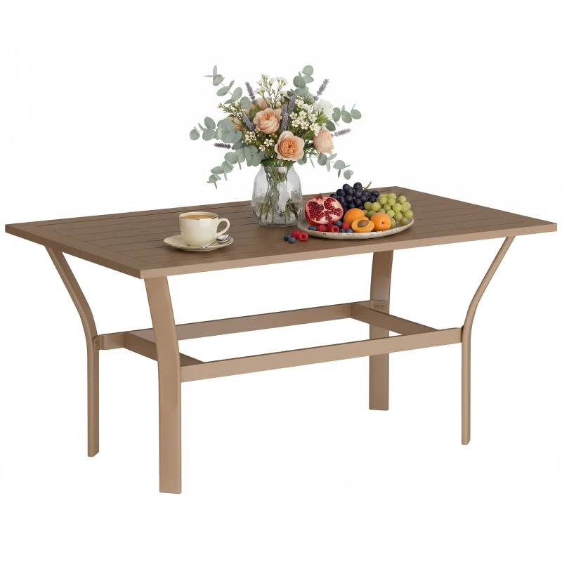 Outsunny Outdoor Coffee Table with Slatted Tabletop, All-Weather Rectangle Metal Patio Coffee Table for Garden, Brown