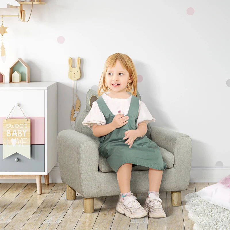 Qaba Kids Sofa Chair Seat with Kitten Ear Backrest, Grey
