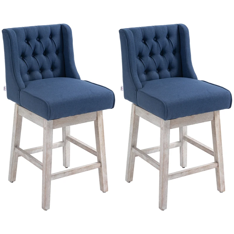 HOMCOM Swivel Bar Stools Set of 2, 27" Counter Height Stools with Linen Upholstery and Button Tufted Design for Kitchen