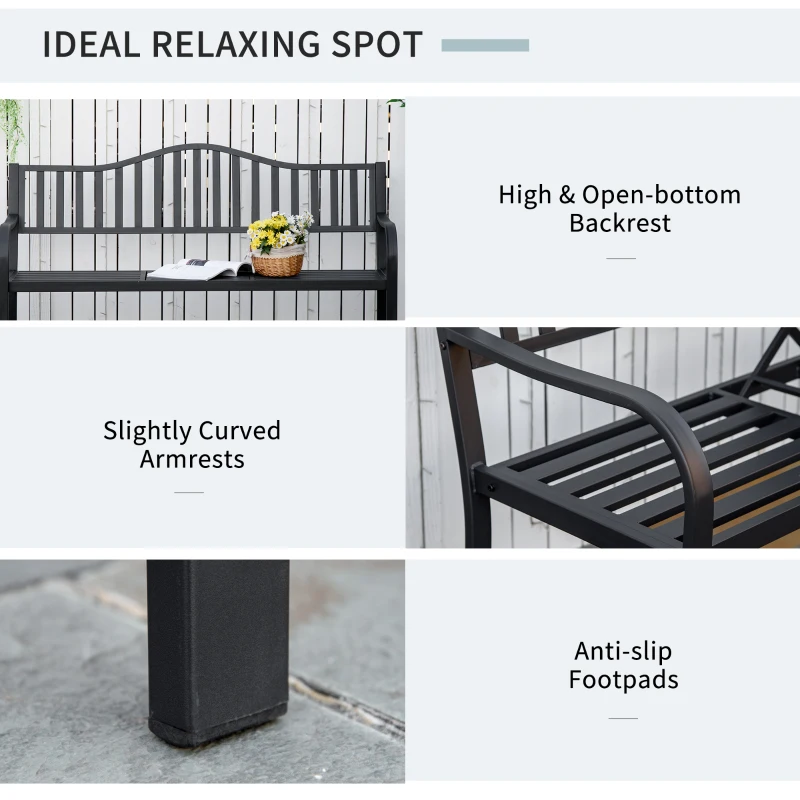 Outsunny Metal Outdoor Bench with Liftable Middle Table, Patio Loveseat, Garden Bench for Lawn, Porch, Seats 2–3 People, Black