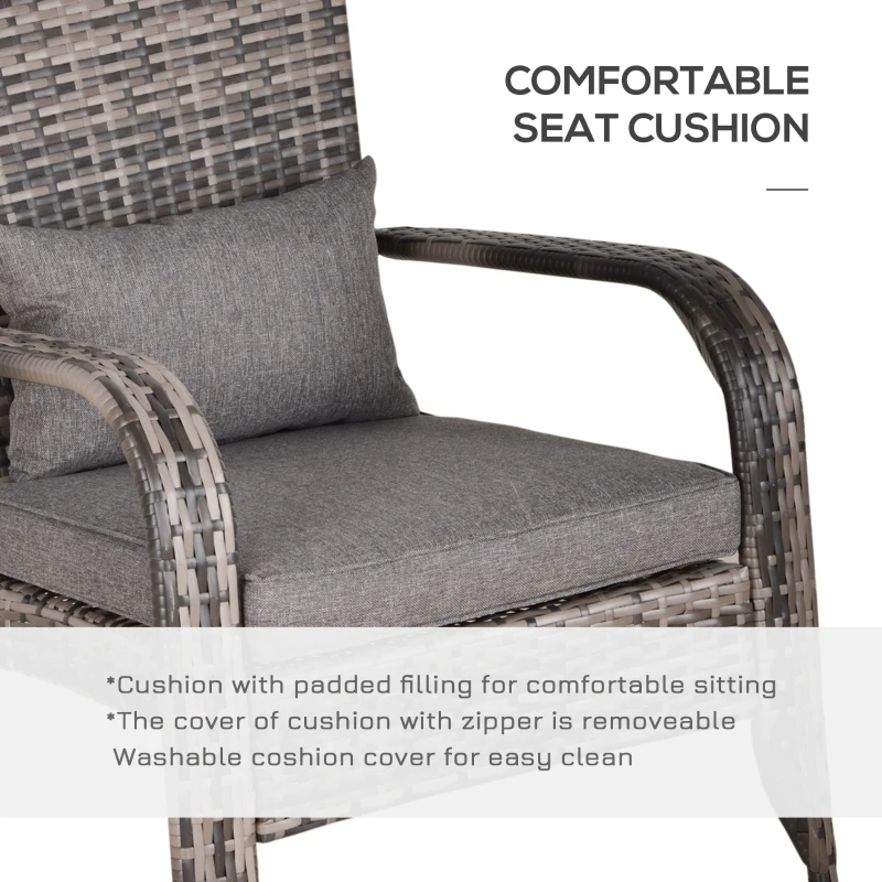 Outsunny Patio Wicker Adirondack Chair, Outdoor All-Weather Rattan Fire Pit Chair w/ Soft Cushions, Tall Curved Backrest and Comfortable Armrests for Deck or Garden, Gray