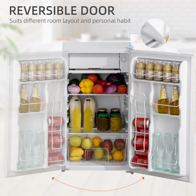 HOMCOM Compact Refrigerator, Mini Fridge with Freezer, Adjustable Shelf, Mechanical Thermostat and Reversible Door, White