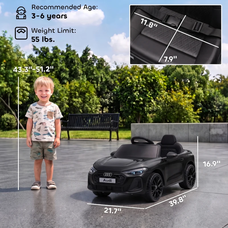Qaba Audi A5L Licensed Electric Ride on Car for Kids 3-6 with Remote Control Dual Motors 4-Wheel Suspension Music, Black