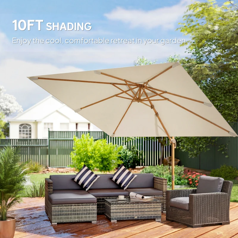 Outsunny 10 FT Patio Cantilever Umbrella, Outdoor Offset Umbrella with 360° Rotation, Outdoor Market Umbrella with Crank and Tilt