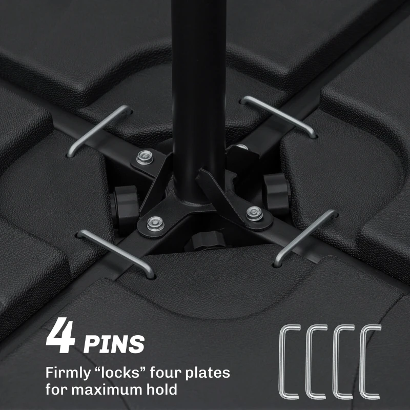 Outsunny 4 Piece Umbrella Base Stand w/ U Locking, 132 lb Capacity Water or 172 lb Capacity Sand, Black
