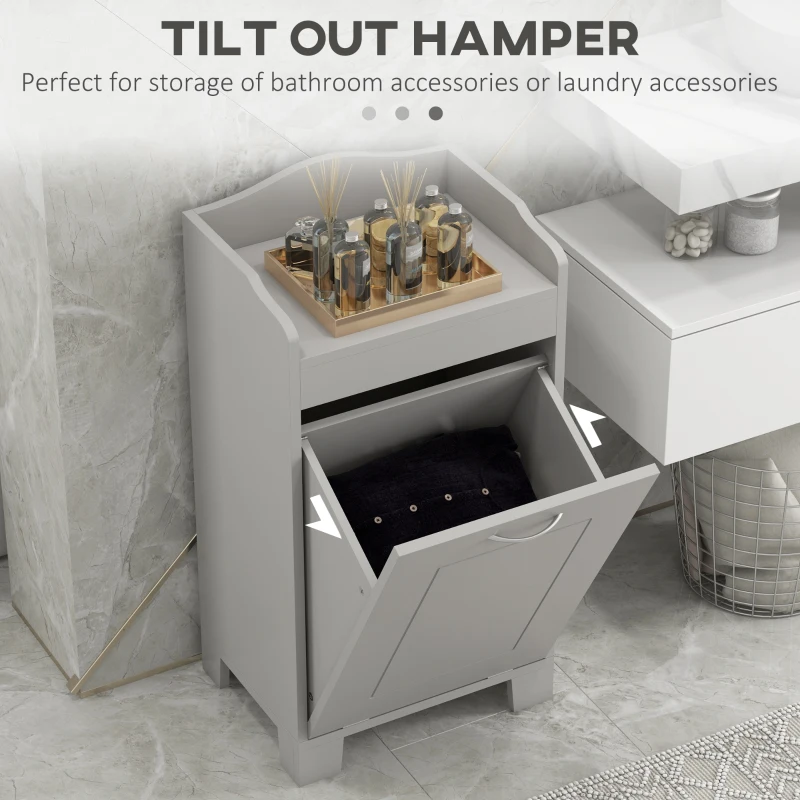 HOMCOM Tilt-out Laundry Storage Cabinet with Tabletop and Compartment Hamper, Gray