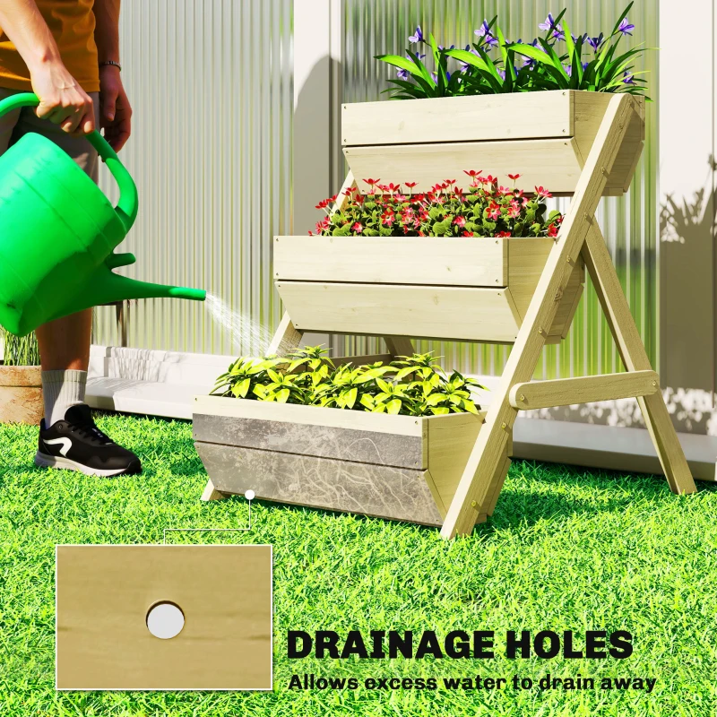 Outsunny 3 Tier Elevated Planter Box, Vertical Wooden Raised Garden Bed for Flowers, Vegetables, 26" x 30" x 30", Light Green