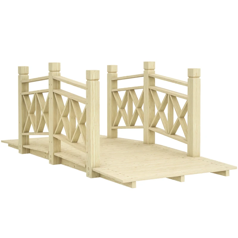 Outsunny 5 ft. Wooden Garden Bridge Footbridge for Backyard Ponds, Creeks, Streams, Nature Wood