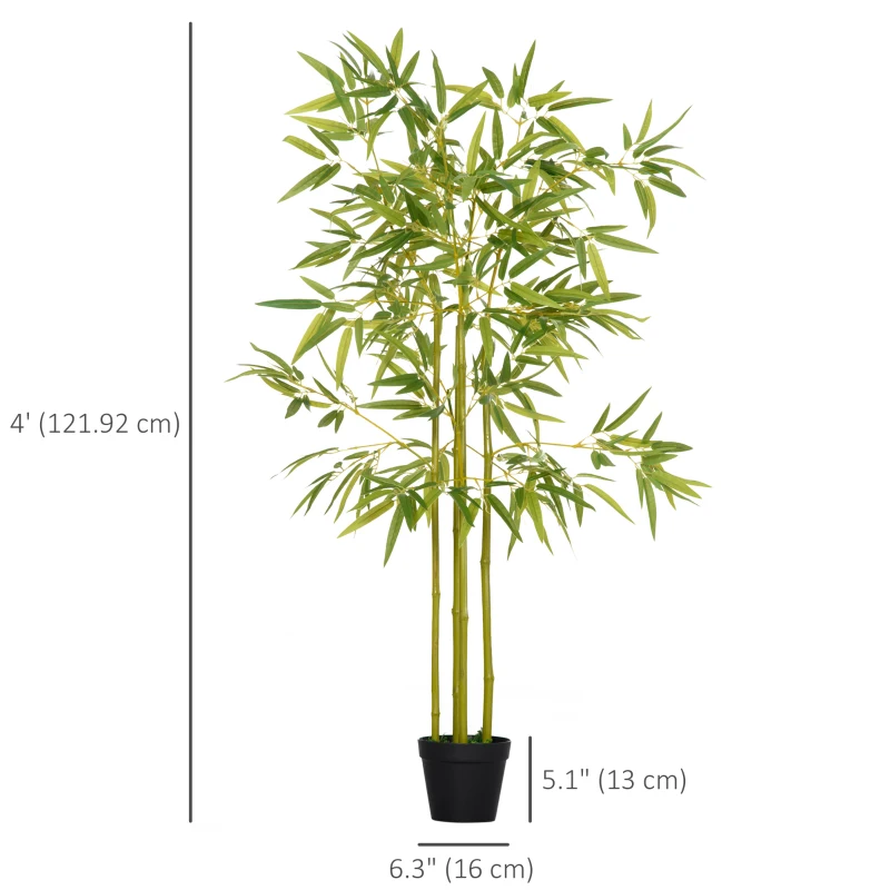 Outsunny 4FT Artificial Bamboo Tree Faux Decorative Plant in Nursery Pot for Indoor Décor