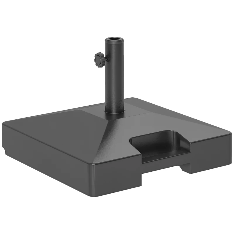 Outsunny Plastic Square Patio Umbrella Base with Wheels Handle, Heavy Duty Outdoor Umbrella Stand Base, Filled Up to 73lb with Stand or 57lb with Water for Garden, Poolside, Black