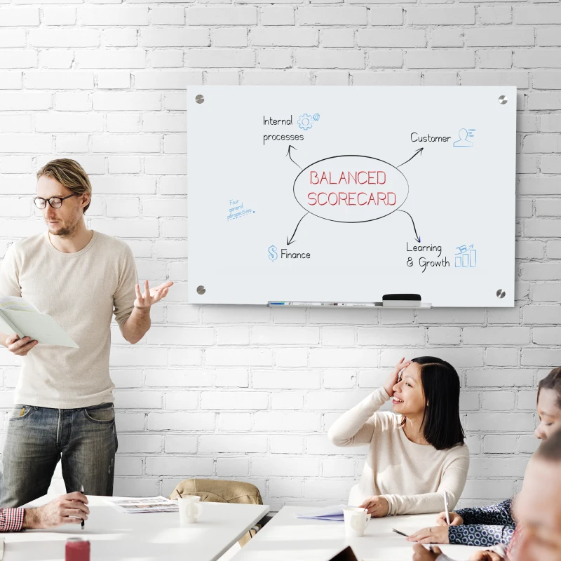 Vinsetto 35.5" x 23.5" Glass Dry Erase Whiteboard, Frameless Board on Wall, with Dry Eraser, 4 Markers, Pen Holder and Frosted Surface