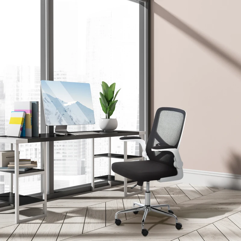 Vinsetto Ergonomic Mesh Office Chair Rocking Swivel Computer Task Desk Chair with Folding Backrest, Lumbar Support, Flip-up Arms and Adjustable Height, Black