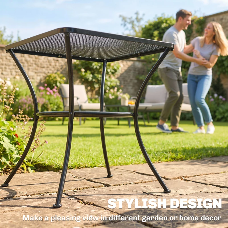 Outsunny Square Outdoor Side Table, Metal Outdoor Patio Table, Garden Coffee Side Bistro Tables with Mesh Grid Top for Balcony, Porch, Backyard, 17.7" x 17.7" x 19.7", Black