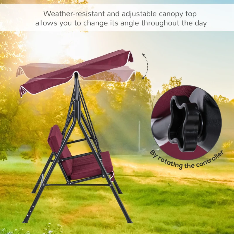 Outsunny Outdoor Patio Swing Chair with Adjustable Tilt Canopy and Removable Cushion, Red