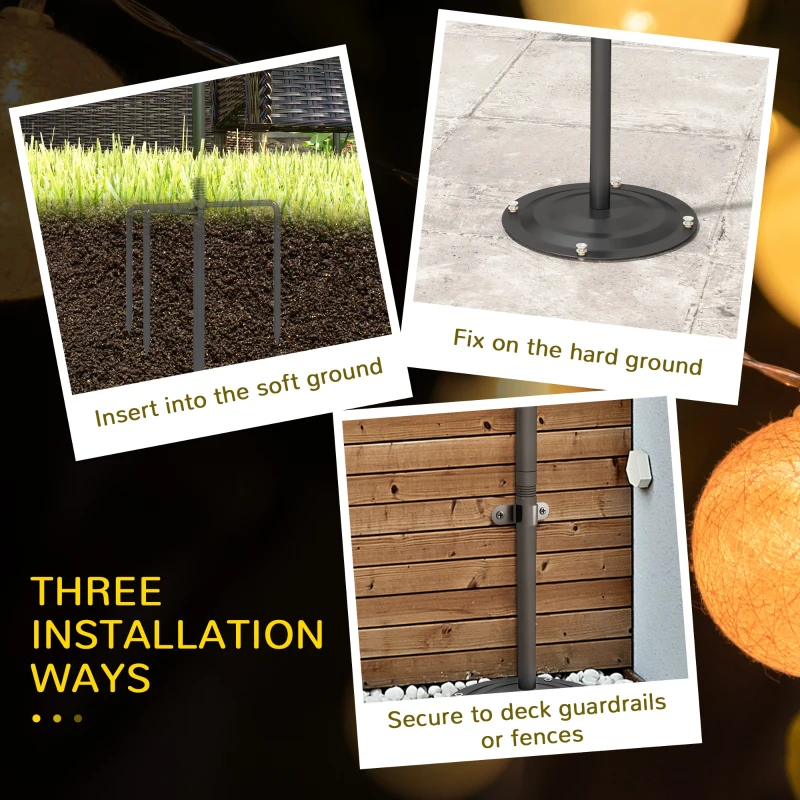 Outsunny 4 Pack of 8' String Light Poles, Steel Hanging Lighting Stand for Patio, Backyard, Deck, Wedding, Party, Black