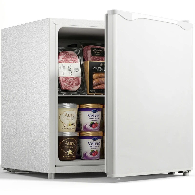HOMCOM 1.1 Cu. Ft. Mini Freezer, Compact Upright Freezer with Reversible Door, Removable Shelf, Adjustable Temperature, White