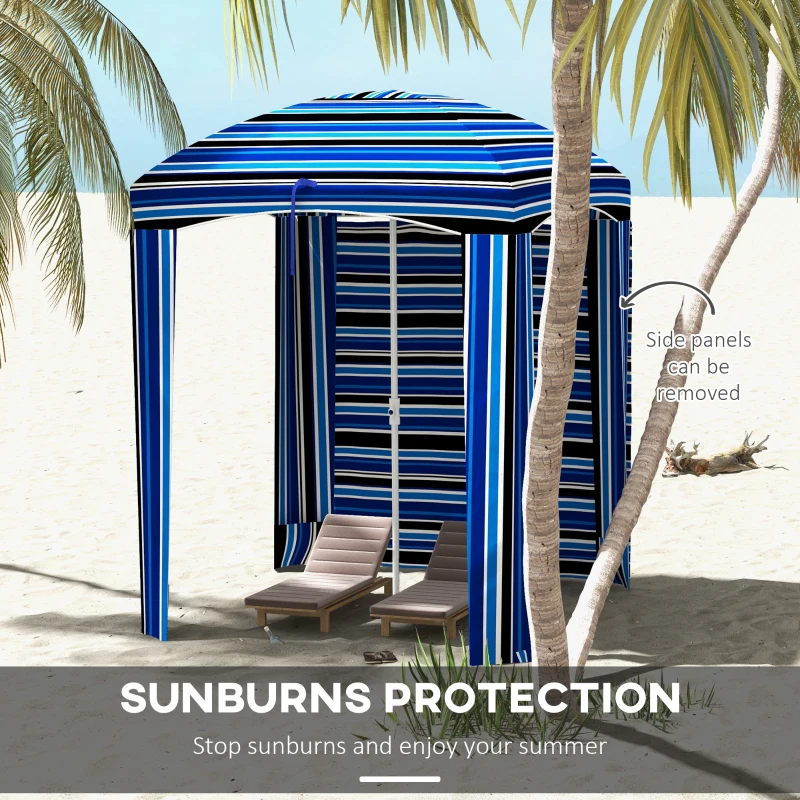 Outsunny 70.1" L x 70.1" W Cabana Umbrella with Walls, Vents, Ruffles, Carry Bag, Beach Umbrella, Blue Stripe