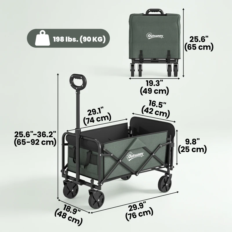 Outsunny Wagon Cart Foldable, Collapsible Wagon Cart with Removable Liner, Handle, Wheels, 72L & 198 LBS Capacity, Green