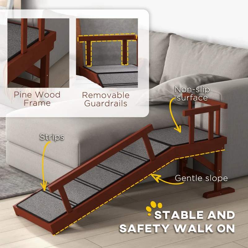 PawHut Wooden Dog Ramp with Removable Guardrails, Non-Slip Surface, 49" Long, Brown
