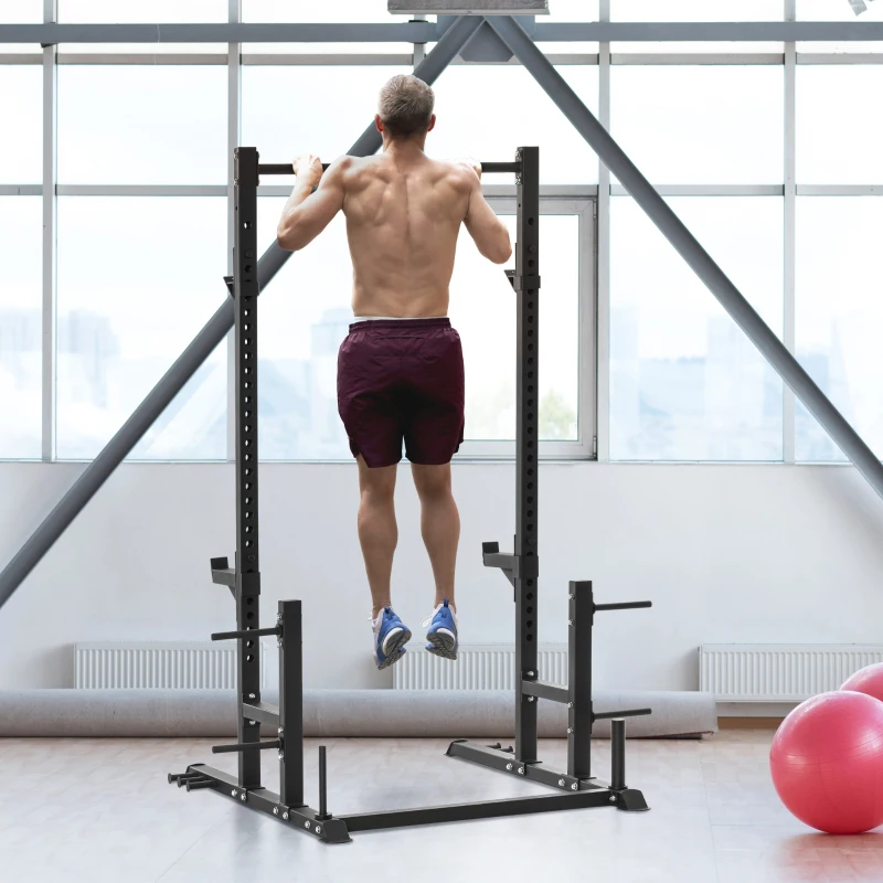 Soozier Power Rack with Pull up Bar and Adjustable Barbell Rack, Heavy-Duty Power Tower Strength Training Equipment for Home Gym