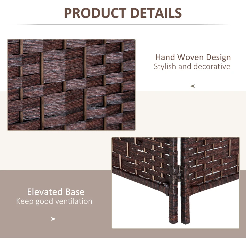 HOMCOM 6ft Folding Room Divider, 3 Panel Wall Partition with Wooden Frame for Bedroom, Home Office, Brown