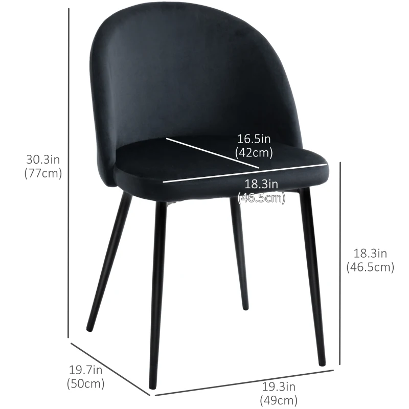 HOMCOM Modern Dining Chairs, Mid-Back Velvet-touch Upholstery Side Chair, Table Chair for Living Room, Dining Room, Black, Set of 4