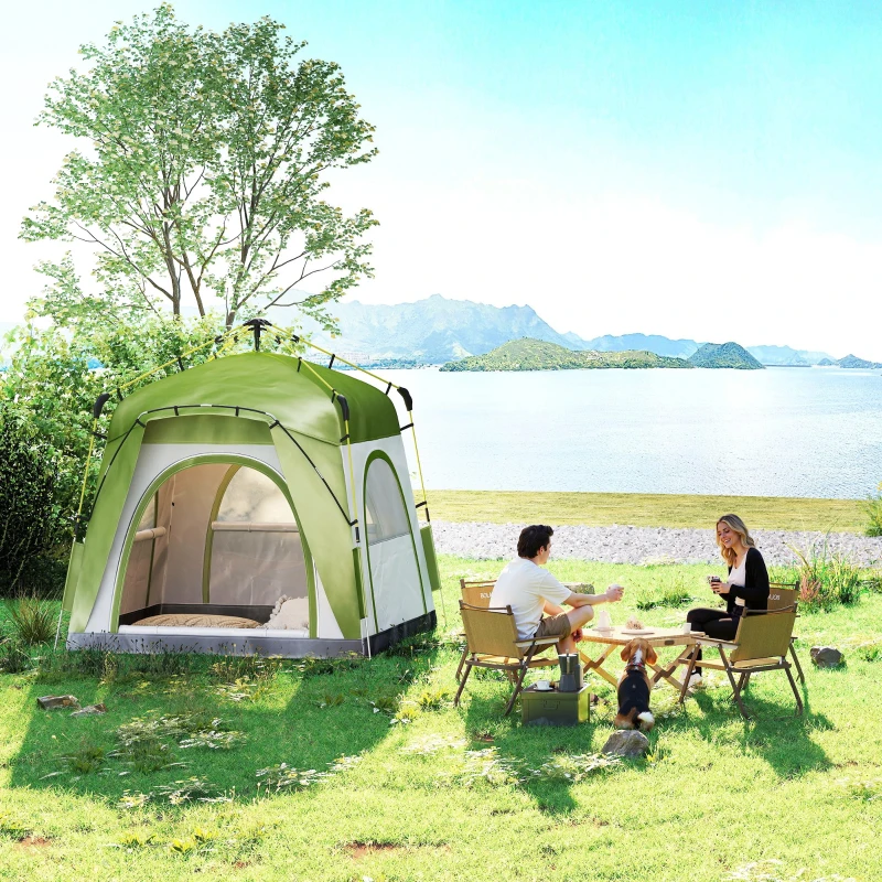 Outsunny Instant Automatic Camping Dome Tent Portable with 4 Doors and 4 Windows for 3 Person, Green