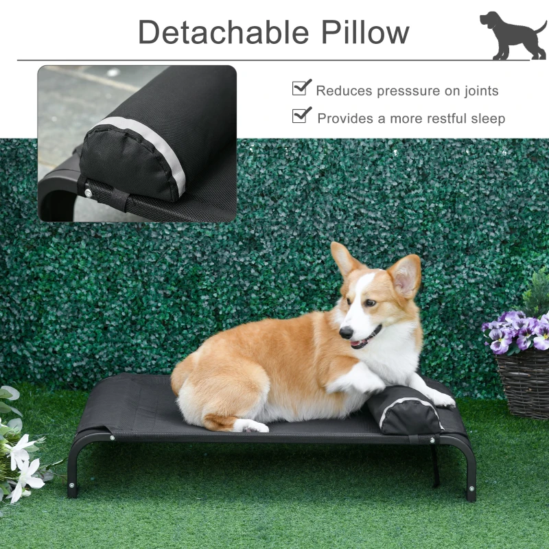 PawHut Elevated Dog Bed w/ Removable Pillow, Raised Pet Bed w/ Steel Frame & Breathable Mesh Fabric for Large and Medium Sized Dogs, Black