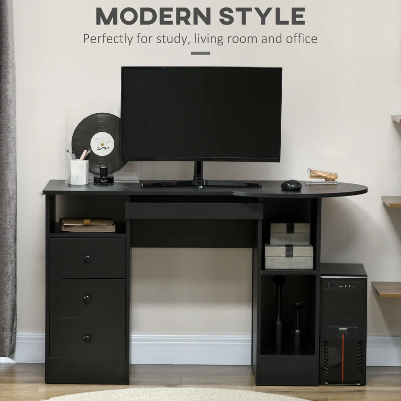 HOMCOM Computer Desk with Storage, Home Office Laptop Table with Shelves and Drawers, Modern Workstation Desk with Keyboard Tray for Study, Living Room, Black