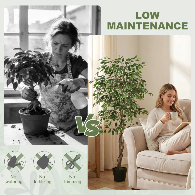 Outsunny 5.3 FT Artificial Tree, Indoor Fake Ficus with Pot, for Home Office Living Room Decor