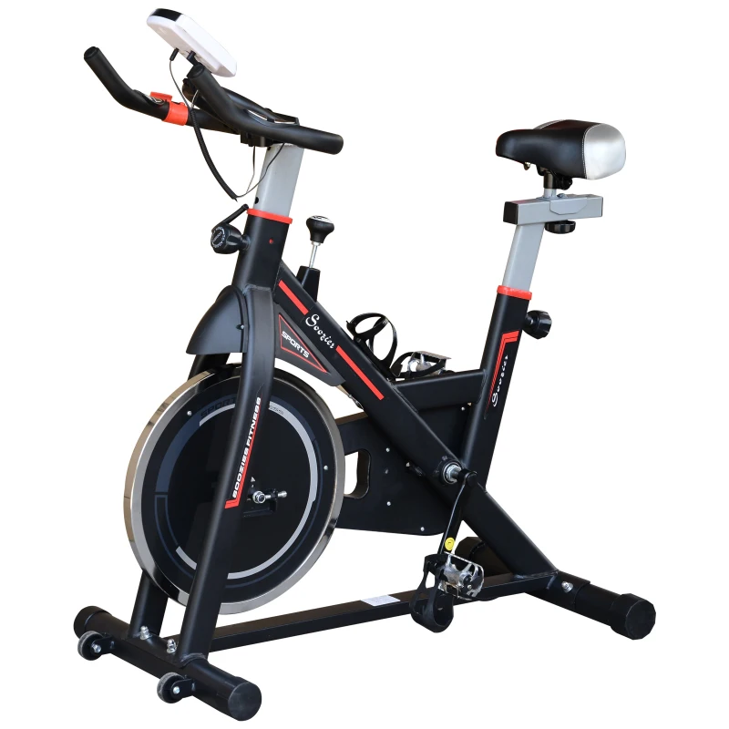 Soozier Upright Stationary Exercise Bike Indoor Fitness Cycling Bicycle Cardio Workout  Training Bike w/ Adjustable Resistance LCD Monitor Phone Holder Black