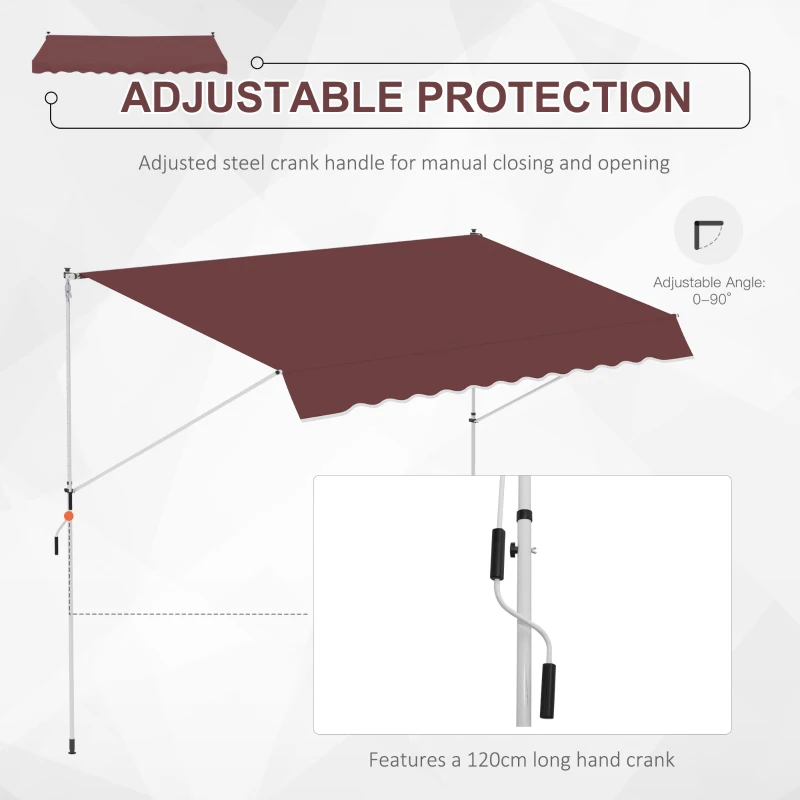 Outsunny 10x5ft Patio Sun Shade Canopy Manual Retractable Awning with 5.6-9.2ft Support Pole for Window, Door, Porch, Wine Red