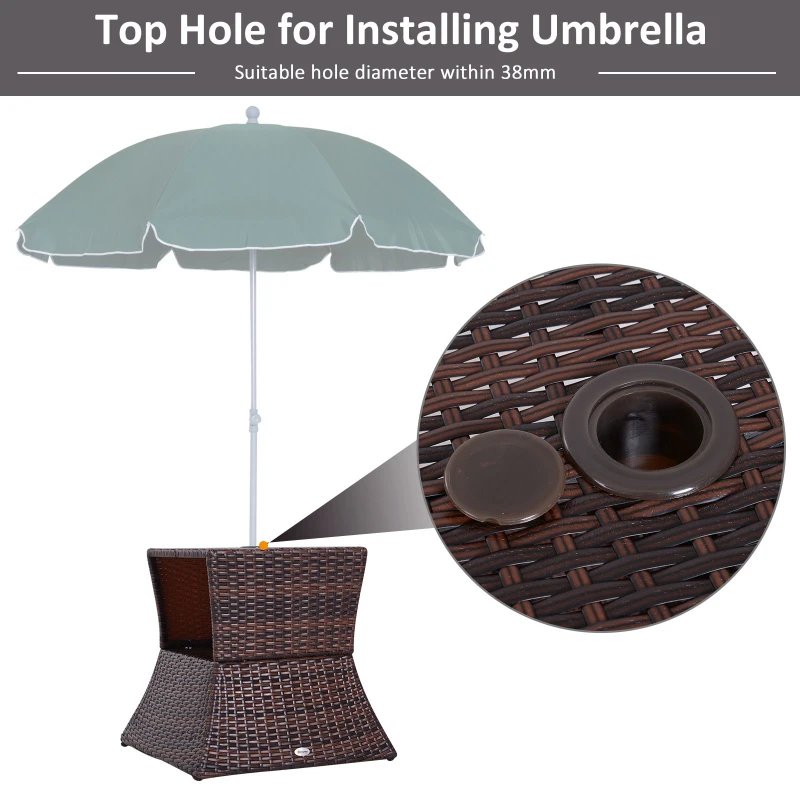 Outsunny Outdoor Side Table with Umbrella Hole, 2 Tier Rattan Wicker End Table with Storage Shelf, All Weather