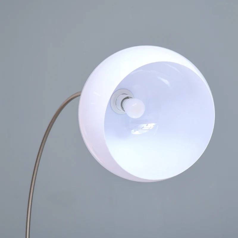 HOMCOM Arc Floor Lamp,Metal Standing Lamp, with 350° Flexible Lampshade, Adjustable Pole, and Marble Round Base for Living, Office, Bedroom, White/Silver