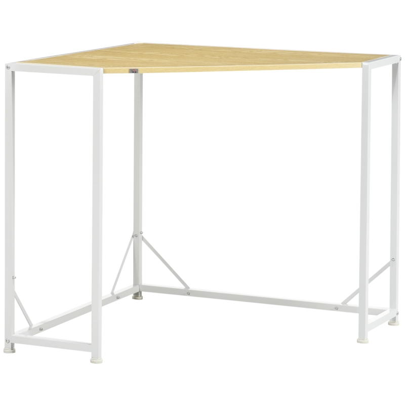 HOMCOM Space-Saving Corner Desk, Small Computer Desk with Metal Frame, Writing Desk for Home Office, Small Spaces, Natural