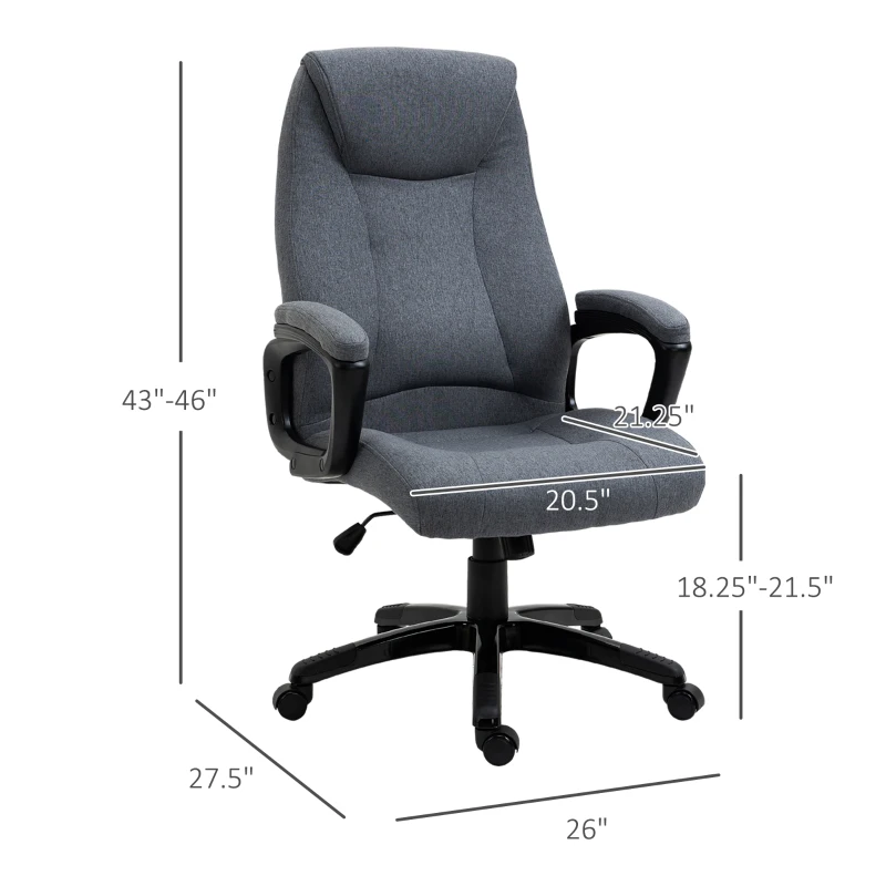 Vinsetto Fabric Home Office Chair, Computer Desk Chair with Tilt Function, Executive Chair with 360° Swivel, Adjustable Height, Padded Armrests and Headrest, Gray