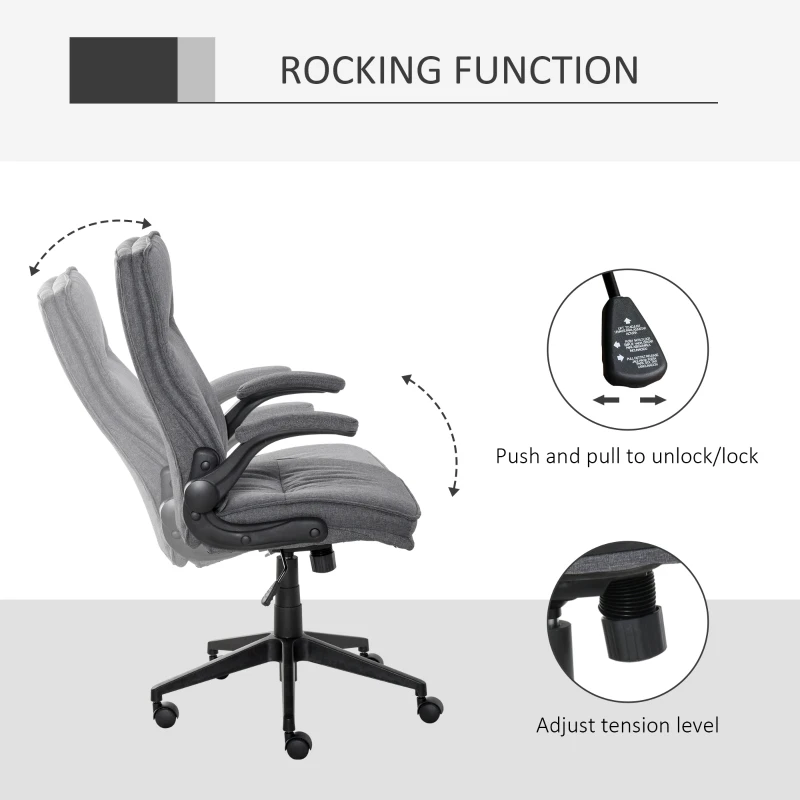 Vinsetto Ergonomic Office Chair Swivel High Back Computer Desk Chair with Adjustable Height Flip-Up Armrest, Comfy Thick Padded Cushions, Wheels, Grey