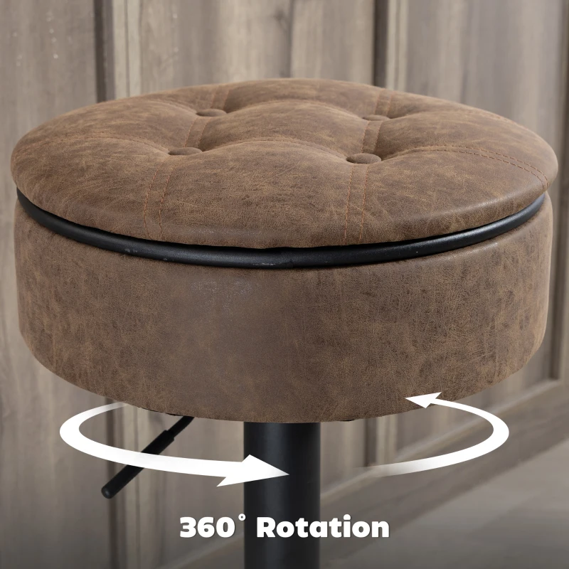 HOMCOM Set of 2 Barstools with Storage, Swivel Bar Stools with PU Leather Upholstered, Footrest, Steel Base, Brown
