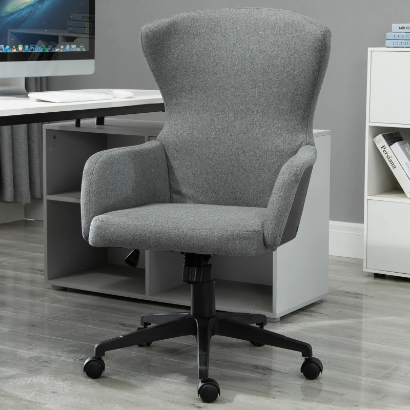 Vinsetto Swivel Office Chair Modern Linen Upholstered Home Computer Desk Task Chair with Cushioned Arm, Wheels, Adjustable Height, Grey