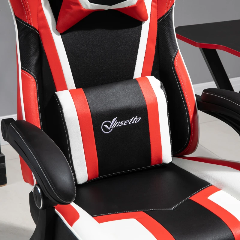 Vinsetto High Back Gaming Chair, Racing Style Ergonomic Computer Desk Chair with Adjustable Height, Retractable Footrest, Headrest and Lumbar Support, Red
