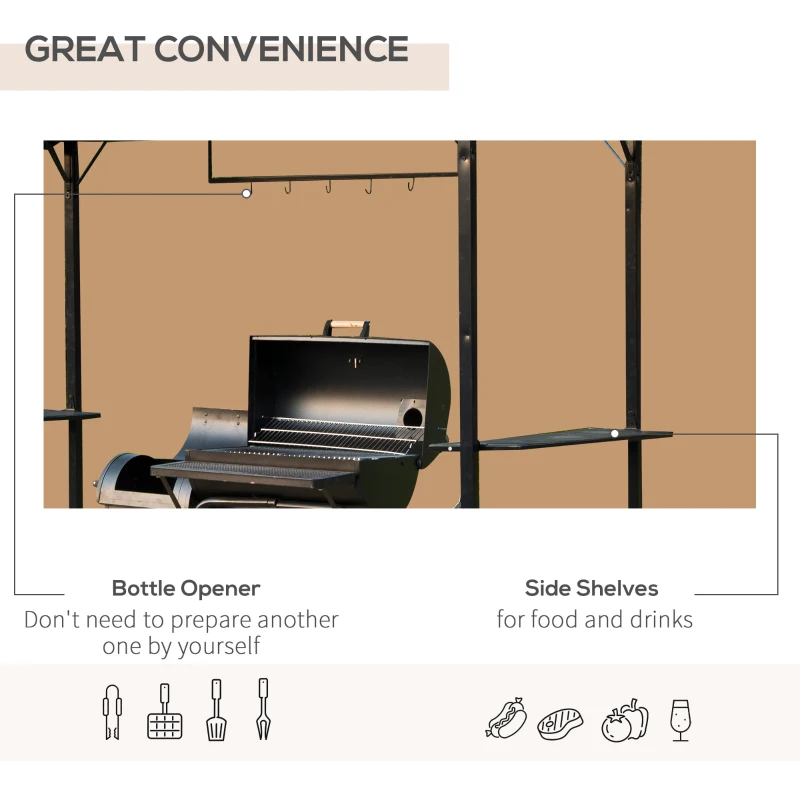 Outsunny 8x4ft BBQ Gazebo Tent Metal Frame Arch Canopy Garden Sunshade Portable Shelter Backyard with Side Shelf Coffee