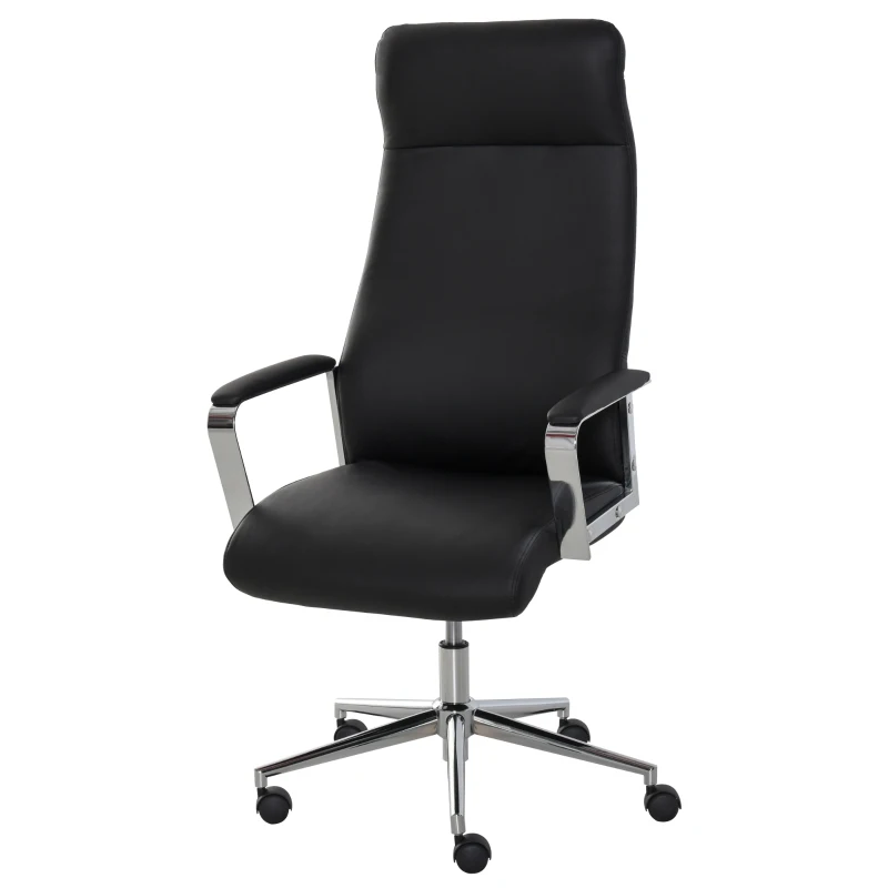 Vinsetto High Back Executive Office Chair Faux Leather Swivel Computer Desk Chair with Padded Arm, Adjustable Height, Wheels Black