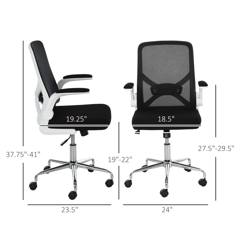 Vinsetto Ergonomic Mesh Office Chair Rocking Swivel Computer Task Desk Chair with Folding Backrest, Lumbar Support, Flip-up Arms and Adjustable Height, Black
