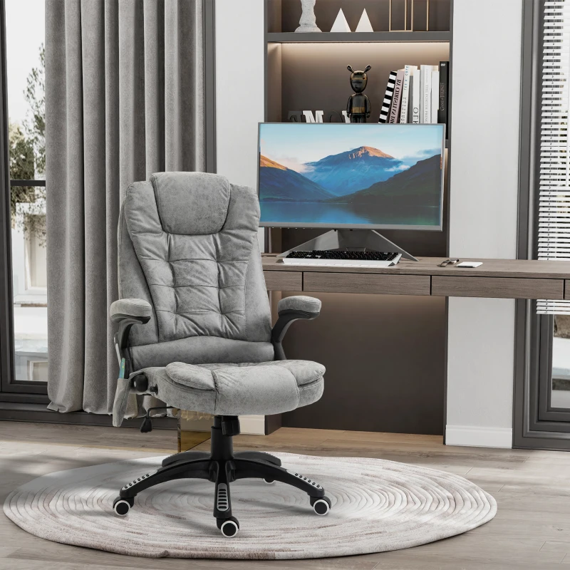 Vinsetto 6 Point Vibration Massage Office Chair with Heat, High Back Executive Office Chair with Padded Armrests, Microfiber Reclining Computer Chair, Gray