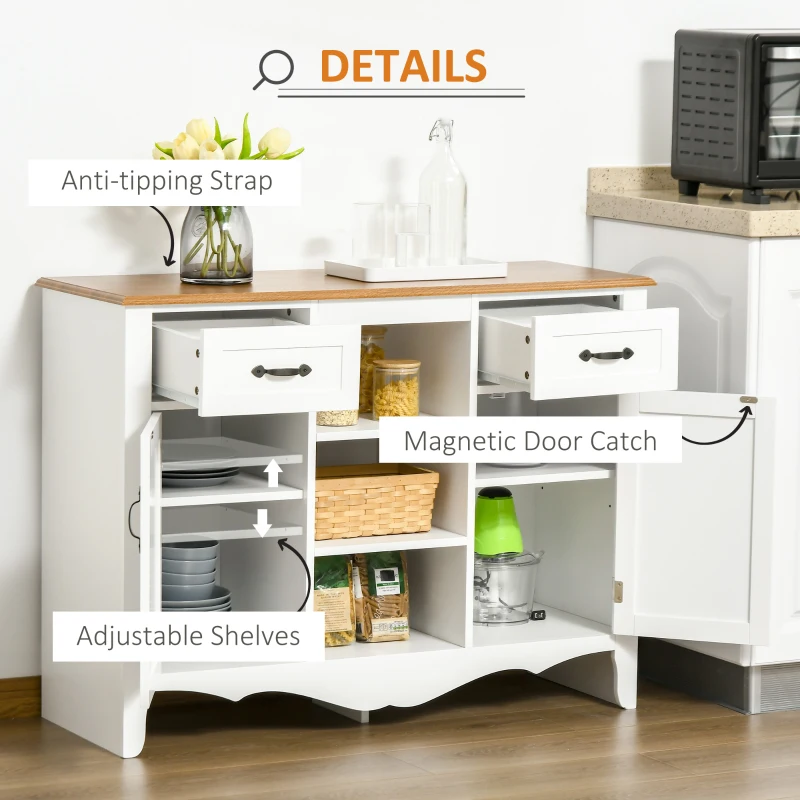 HOMCOM 42" Sideboard Buffet Cabinet, Accent Kitchen Cabinet with Storage Drawers and Adjustable Shelves for Living Room, White