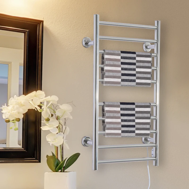 HomCom 10-Bar Stainless Steel Wall Mounted Electric Heated Towel Rack Warmer