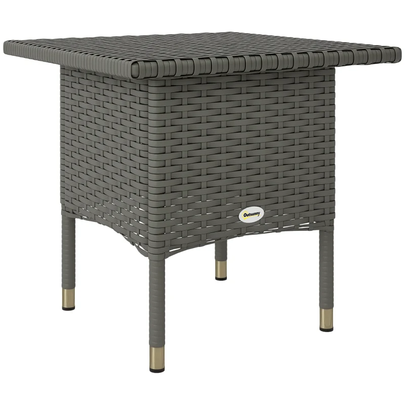 Outsunny Wicker Outdoor Side Table, 20" Square Patio End Table w/ Full Woven Top, Grey
